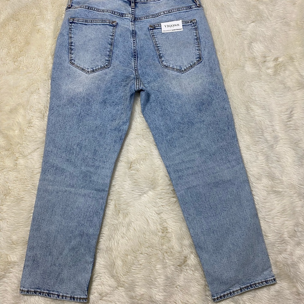 Vigross Frankie Slim Straight Leg Buckle Belt Detailed Cropped Jeans, Size 32 - Picture 4 of 10